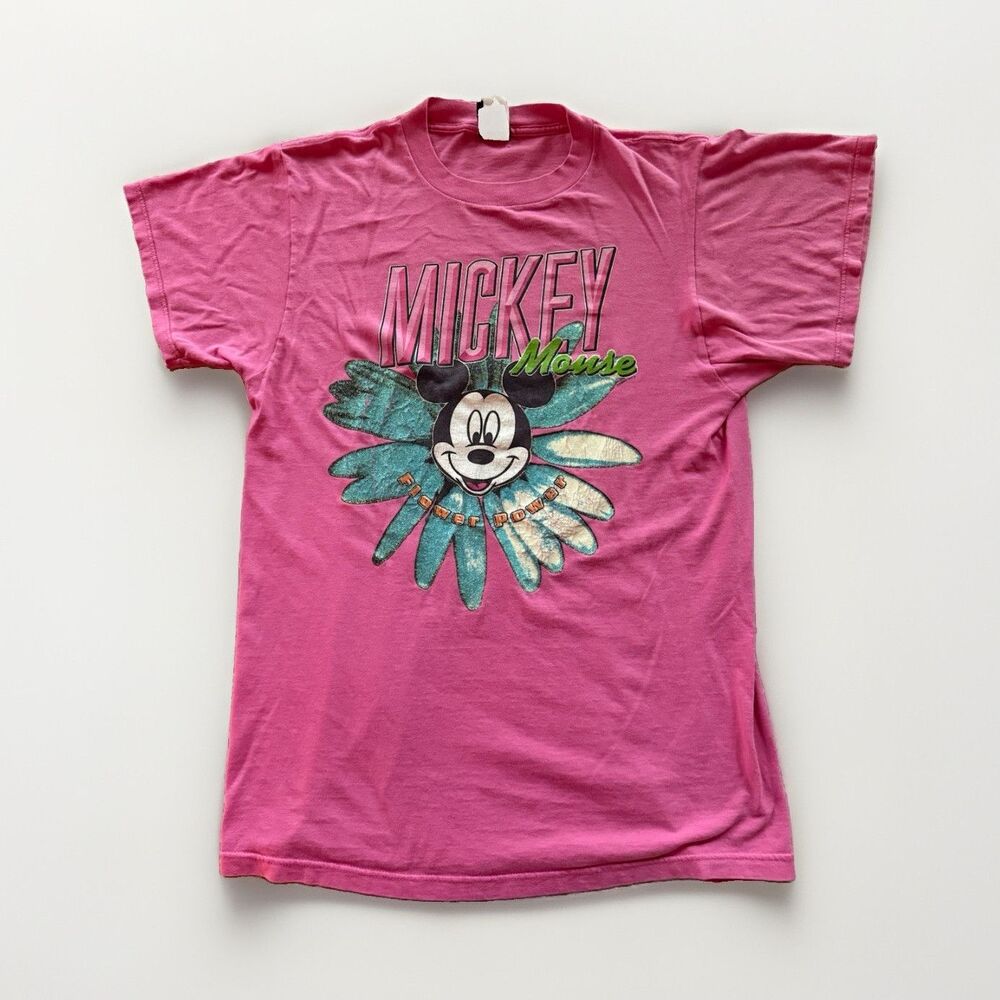 Disney Mickey Mouse Flower Power Pink Graphic T-Shirt Unisex Adult - M